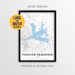 Pineview Reservoir Map Poster, Utah Printable Lake House Decor (Instant Download)