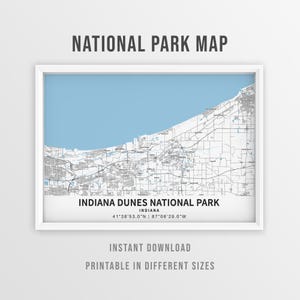 Carte imprimable du parc national des dunes de l'Indiana, affiche de la topographie des rives du lac des dunes de l'Indiana - téléchargement immédiat \ impression carte \ affiche de carte \ carte des sentiers