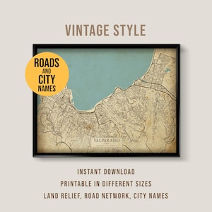 Valparaiso, Chile Vintage Style Map, Printable Valparaiso City Poster (Instant Download)