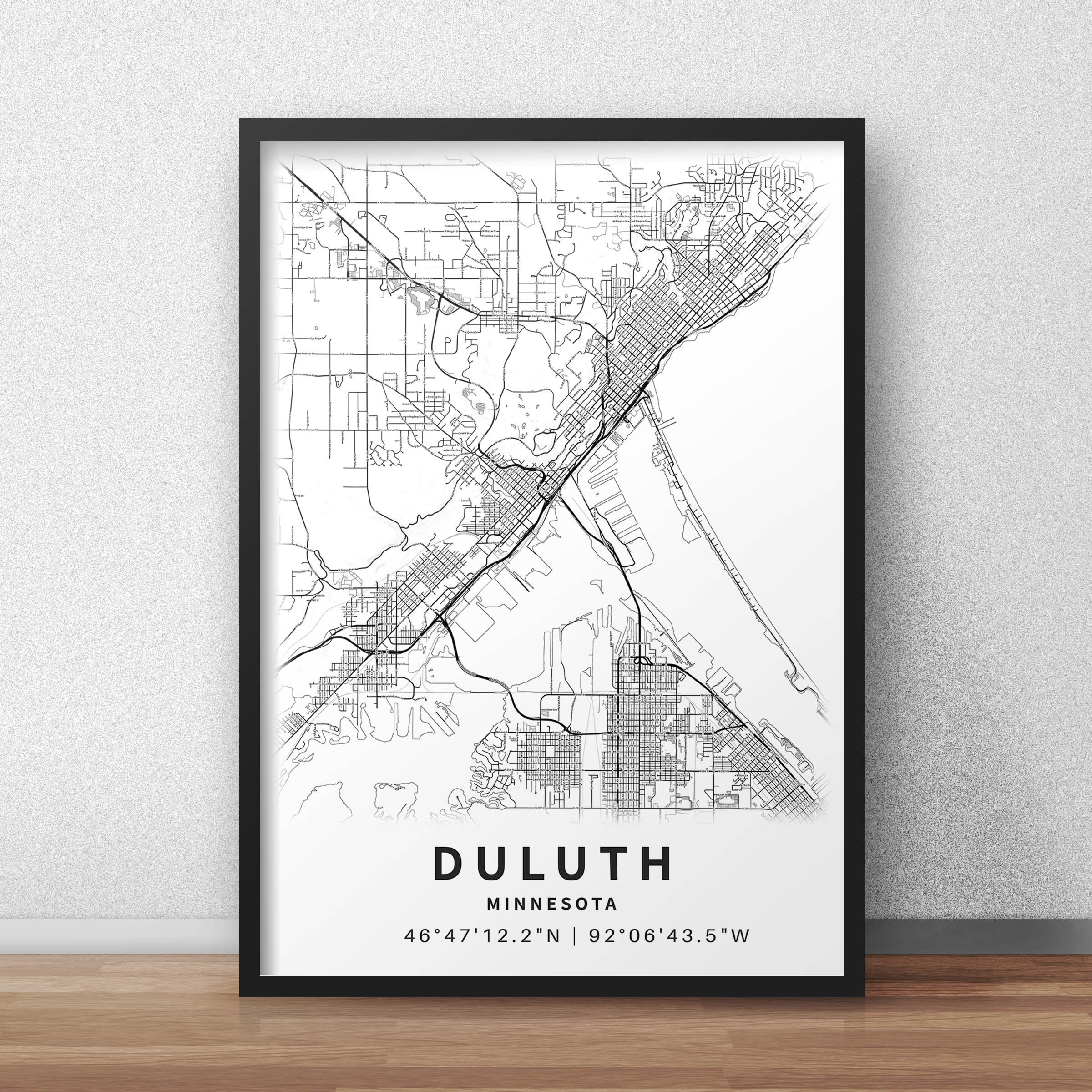 Printable Map of Duluth MN With Street Names Minnesota USA Etsy