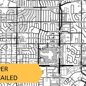 Carte imprimable de Colorado Springs, Colorado, États-Unis avec les noms de rue - téléchargement immédiat \ plan de la ville \ cadeau de voyage \ affiche de la ville \ carte routière image 6