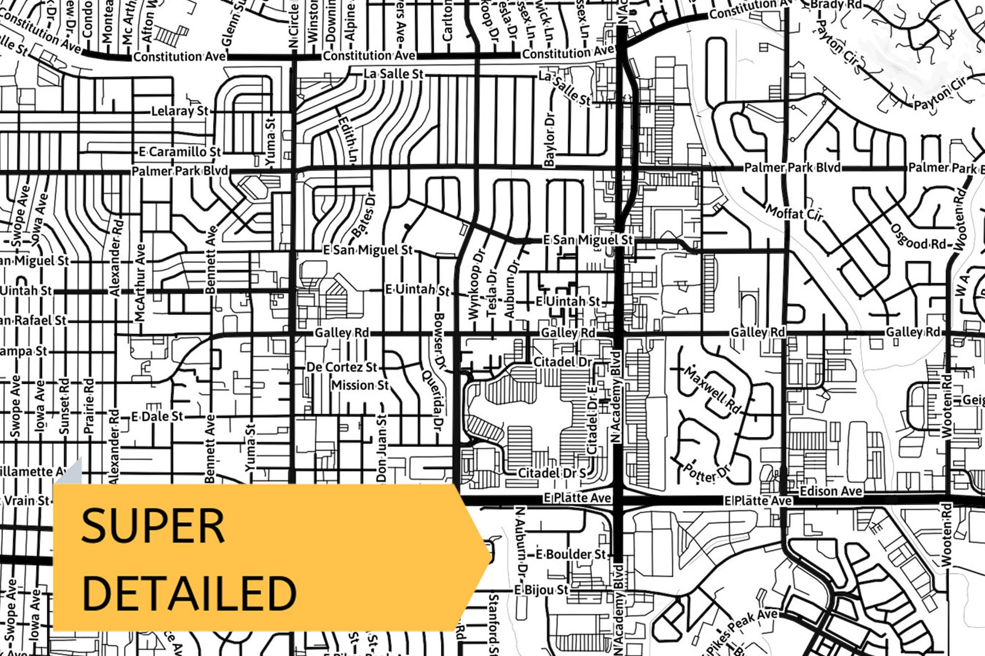 Printable Map of Colorado Springs CO With Street Names | Etsy
