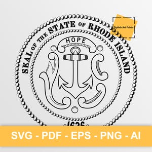Sceau de l'État du Rhode Island, Rhode Island Vector Clipart - SVG \ PNG \ PDF \ Téléchargement instantané \ Découpe \ State Sign \ Licence commerciale