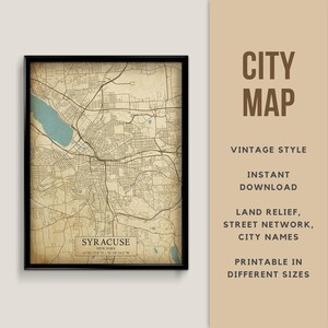 Vintage Stil Karte von Siracuse, New York, USA - sofortiger Download ~ Strassenkarte ~ Wandkunst ~ Poster ~ Vintage Stil ~ Karte Print