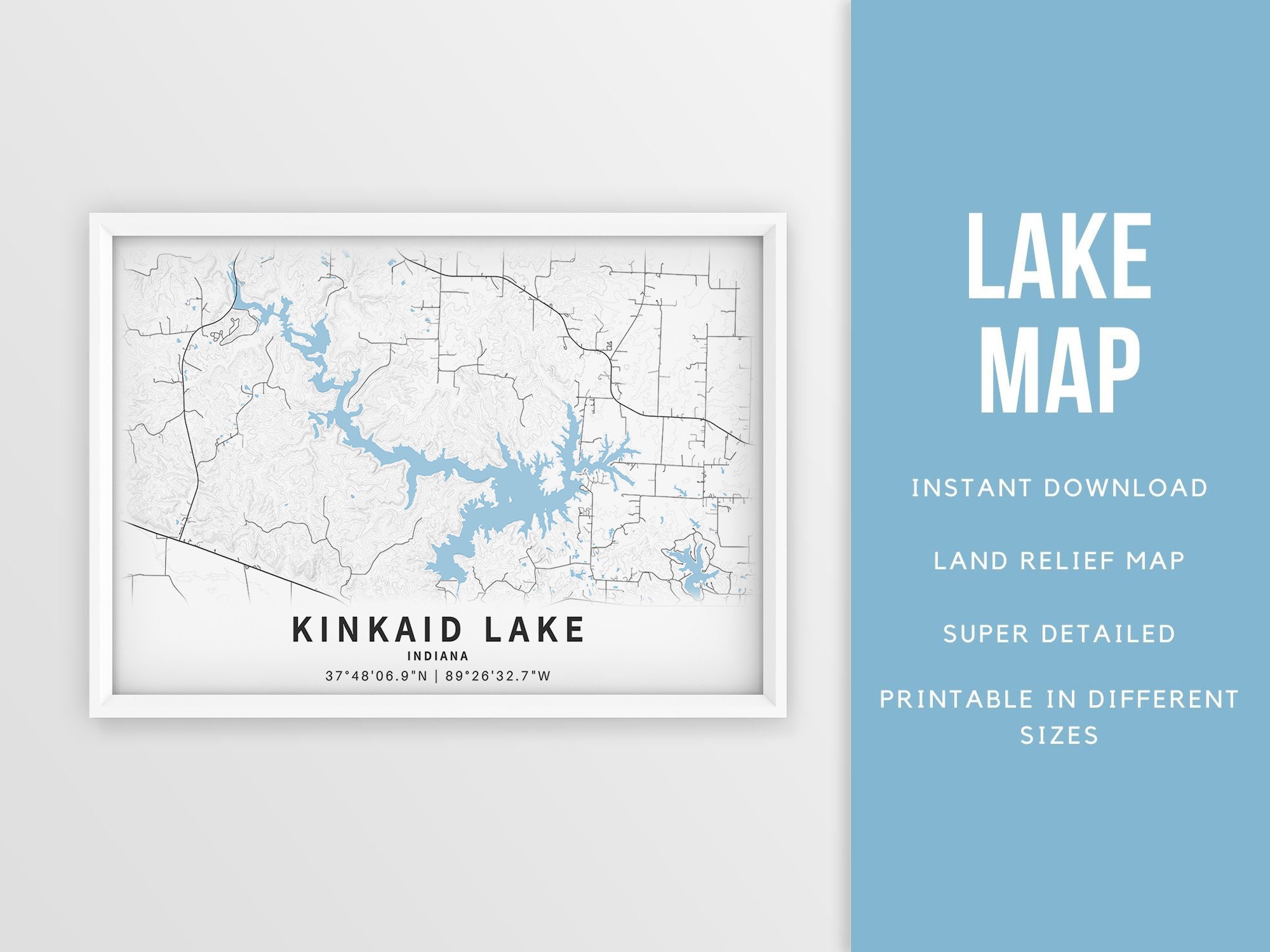 Printable Map of Kinkaid Lake Indiana United States Instant Etsy
