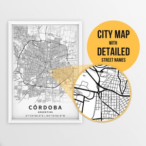 Córdoba, Argentinien Karte mit Strassennamen zum Ausdrucken - Instant Download ~ Karte ~ ~ Strassen Karte ~ Poster ~ ~ Strassen Karte ~ ~ Wand Kunst