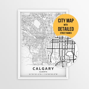 Calgary Alberta Map with Street Names, Printable Calgary City Poster (Instant Download)
