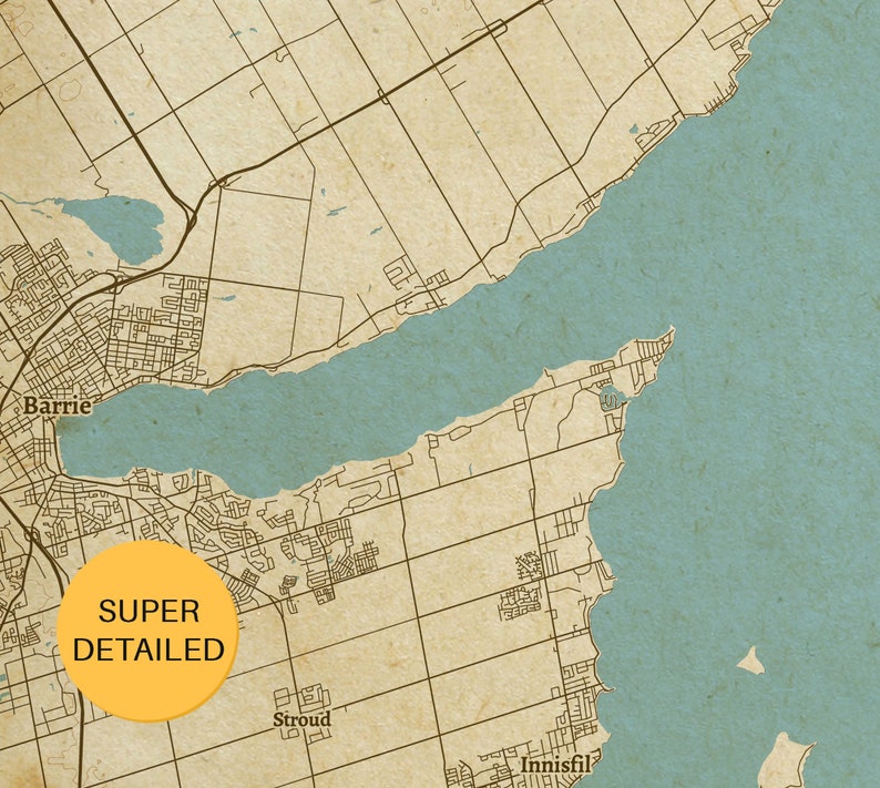 Lake Simcoe Vintage Style Map, Printable Ontario, Canada Lake House ...