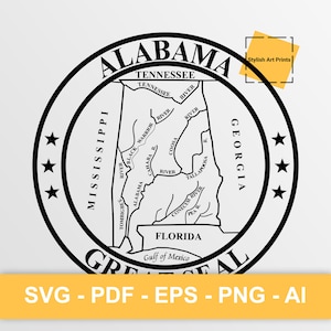 Sceau de l'État de l'Alabama, Alabama Vector Clipart - SVG \ PNG \ PDF \ Téléchargement instantané \ Découpe \ State Sign \ Licence commerciale