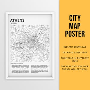 Athens, Georgia, USA Printable Map Poster - Instant Download \ Street Map \ Wall Art \ Road Map \ Athens City Map \ Athens Gift \Georgia map