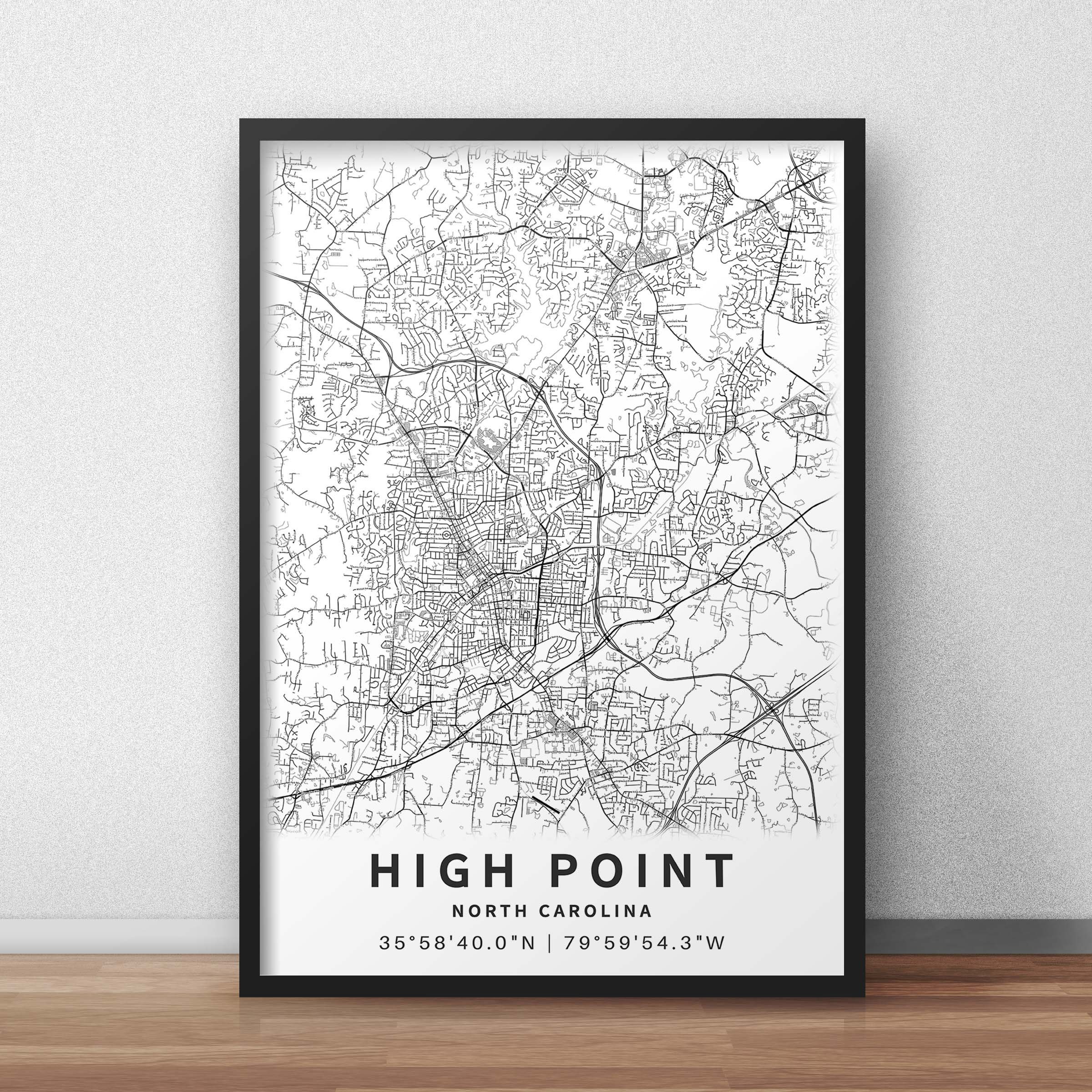 Printable Map of High Point, North Carolina, USA With Street Names ...