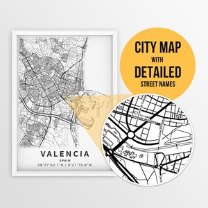 Karte von Valenien, Spanien mit Strassennamen zum ausdrucken - direkter Download ~ Karte ~ Strassenkarte ~ Poster ~ Strassenkarte