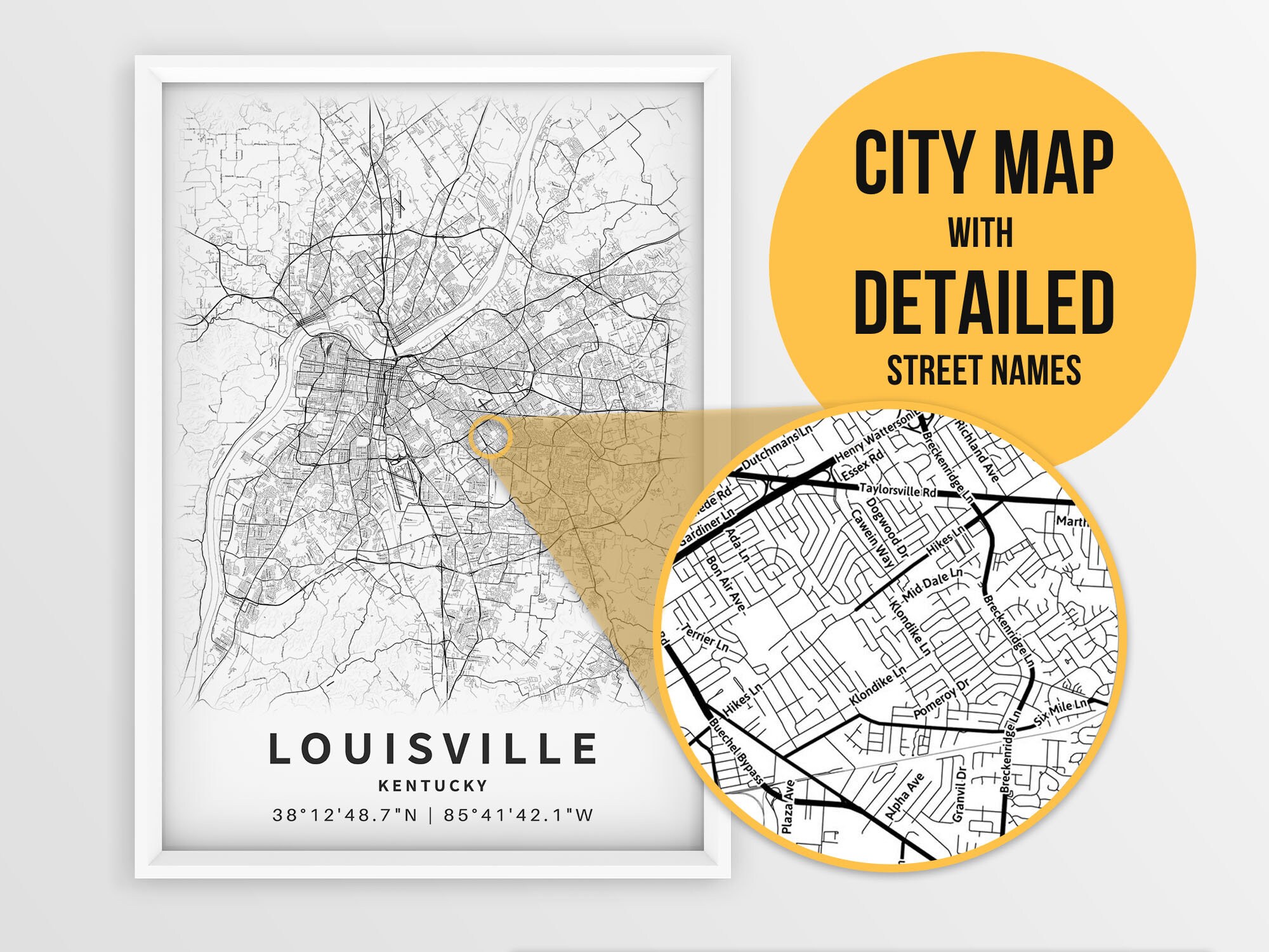 Street Names In Louisville Ky Printable Map Of Louisville Kentucky United States With | Etsy New Zealand
