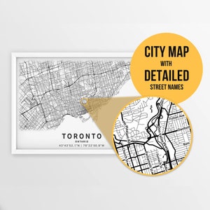 Afdrukbare kaart van Toronto, Canada met straatnamen - Instant Download \ Stadsplattegrond \ Reiscadeau \ Stadsposter \ Wegenkaart afdrukken \ Stratenplan