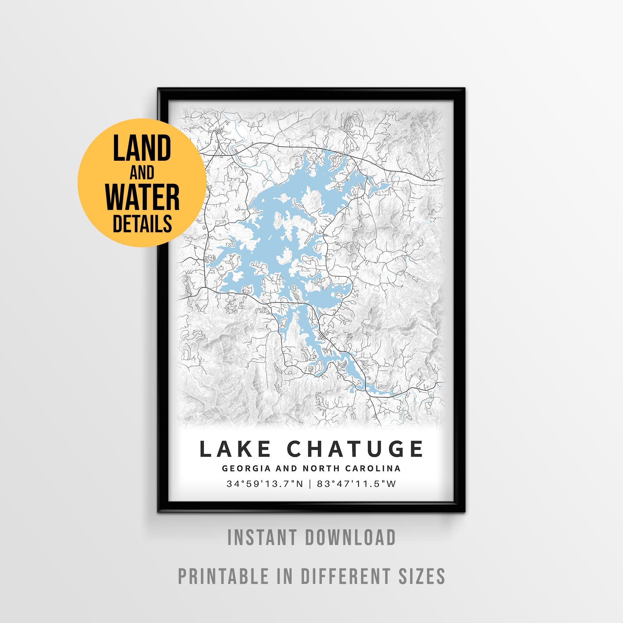 Chatuge Lake Map Poster, Printable Georgia North Carolina Lake House ...