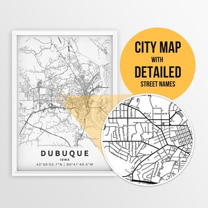 Druckbare Karte von Dubuque, Iowa, USA mit Straßennamen - Sofortiger Download \ Stadt Karte / Reise Geschenk \ Stadt Poster / Straßen Karte / Iowa Karte