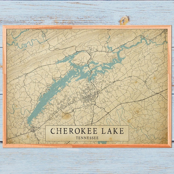 Printable Vintage Style Map Cherokee Lake, Tennessee - Instant Download \ Antique \ Rustic \ Old Style \ Lake House