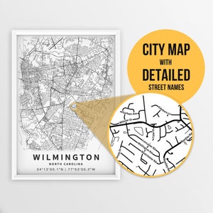 Printable Map of Wilmington, North Carolina, USA with Street Names - Instant Download \ City Map \ Travel Gift \ City Poster \ Road Map