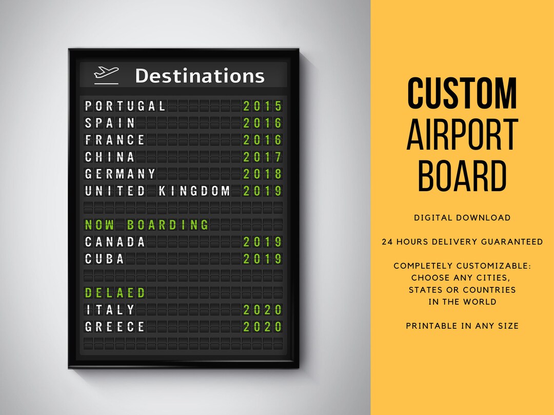 Personalized Airport Departures Board, Printable Destination Board ...