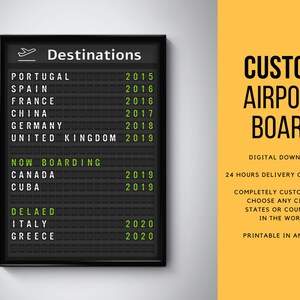 Personalized Airport Departures Board, Printable Destination Board - Digital Download \ Wall Art \ Travel Art Prints