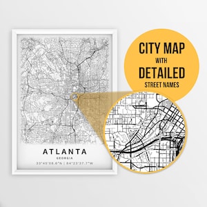 Karte von Atlanta, Georgia, USA mit Straßennamen zum ausdrucken - zum sofortigen Download / Download