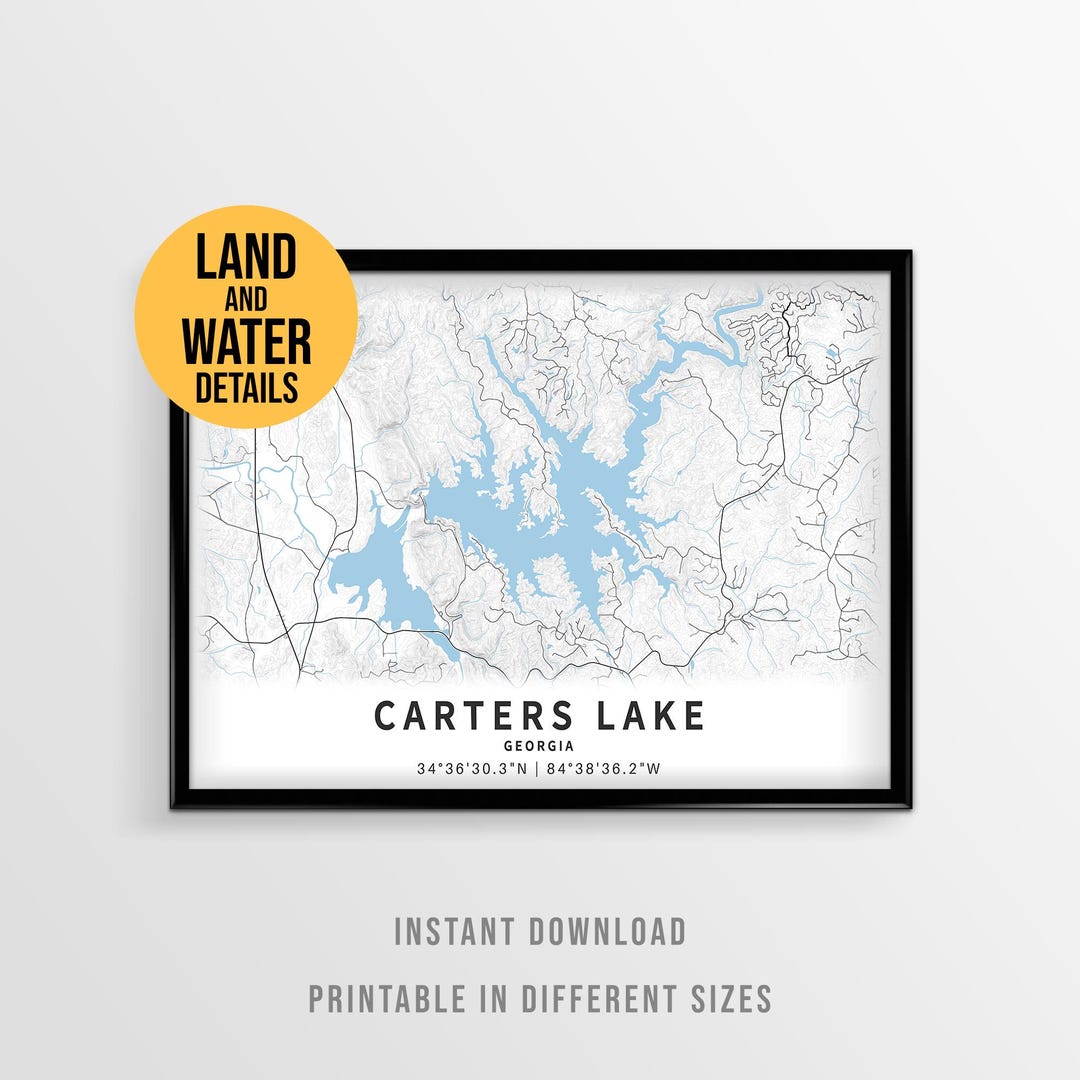 Carters Lake Map Poster, Printable Georgia Lake House Decor (instant ...