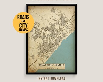 Playa del Carmen, Mexico Vintage Style Map, Printable Riviera Maya Poster (Instant Download)
