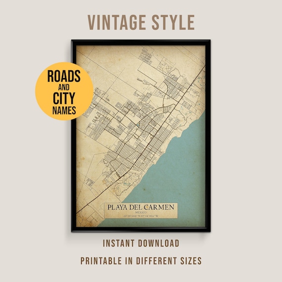 Playa del Carmen, Mexico Vintage Style Map, Printable Riviera Maya Poster (Instant Download)