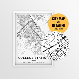 College Station Map with Street Names, Printable Texas City Poster (Instant Download)