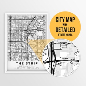 Carte imprimable du Strip de Las Vegas, Nevada avec les noms des rues - téléchargement immédiat \ plan de la ville \ cadeau de voyage \ affiche de la ville \ impression de carte \ art mural