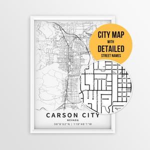 Carson City NV Map with Street Names, Printable Nevada City Poster (Instant Download)