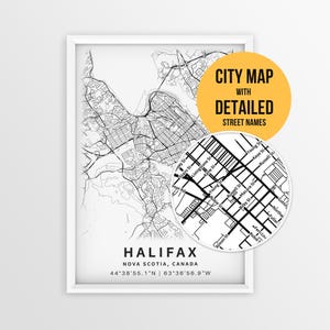 Karta över Halifax, Nova Scotia med gatunamn, utskrivbar affisch över Halifax, Kanada (nedladdning direkt)