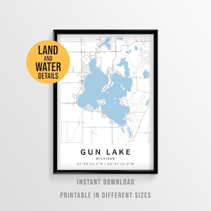 Gun Lake Map Poster, Printable Michigan Lake House Decor (Instant Download)