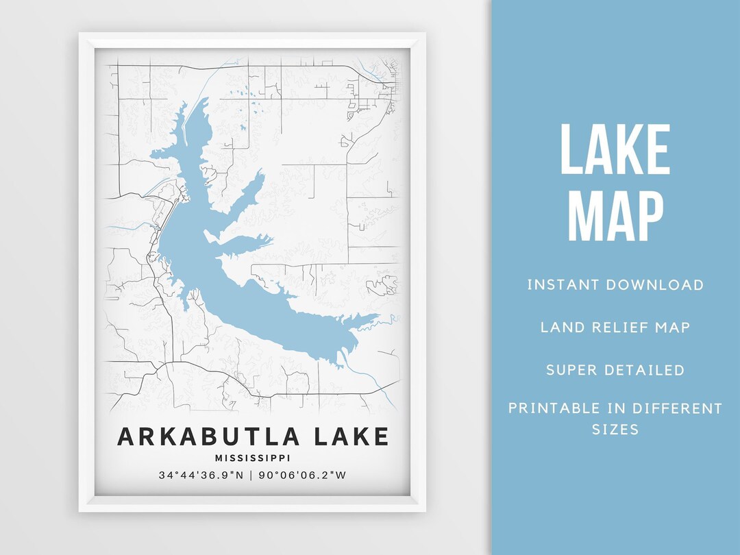 Printable Map of Arkabutla Lake Mississippi United States - Etsy