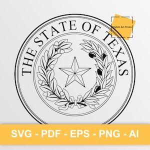 Selo do estado do Texas, clipart vetorial do Texas - SVG \ PNG \ PDF \ Download instantâneo \ Corte \ Placa do estado \ Licença comercial \ Emblema do Texas
