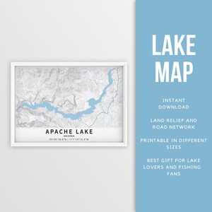 Mapa imprimible del lago Apache, río salado, Arizona, EE. UU. - Descarga instantánea \ Mapa del lago \ Cartel de pesca \ Decoración de la casa del lago \ LakeLife \ Paseos en bote