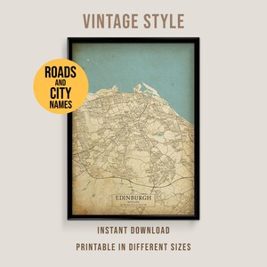 Edinburgh, Scotland Vintage Style Map, Printable Edinburgh UK City Poster (Instant Download)