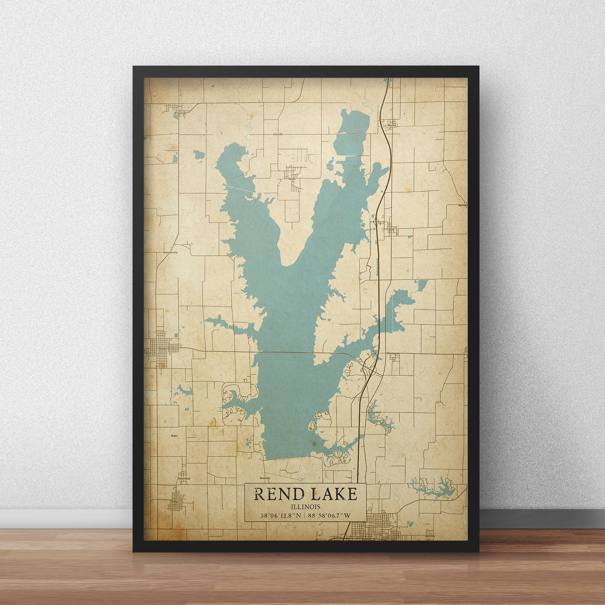 Rend Lake Vintage Style Map, Printable Illinois Lake House Poster ...