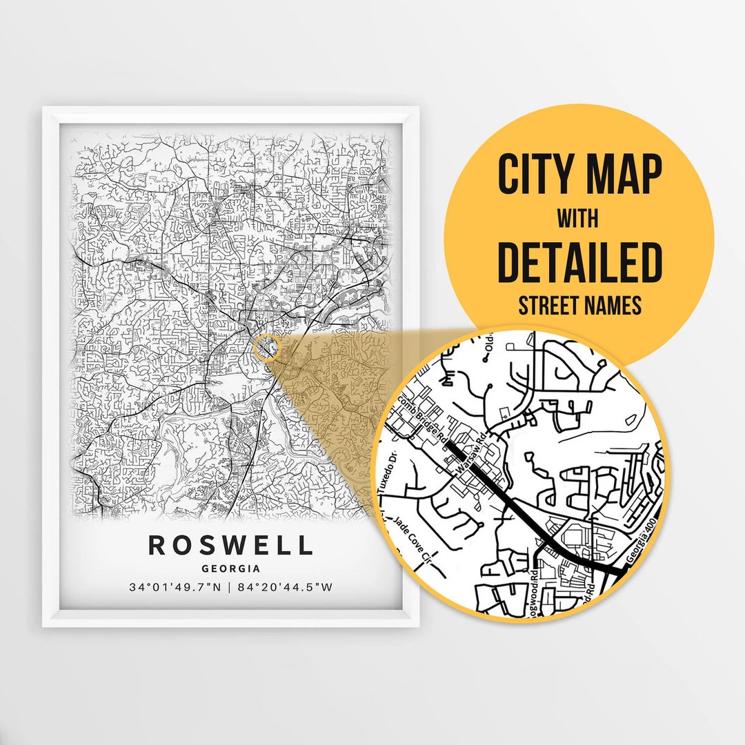 Printable Map of Roswell, Georgia, USA With Street Names Instant ...
