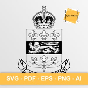 Armoiries du Québec, Canada, Québec Vector Clipart - SVG \ PNG \ PDF \ Téléchargement instantané \ Découpe \ Signe de l'État \ Drapeau royal \ Art du Québec