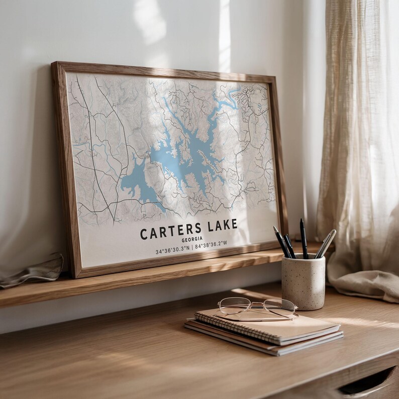 Carters Lake Map Poster, Printable Georgia Lake House Decor (instant ...
