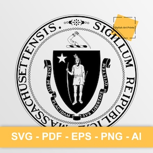 Massachusetts state seal, Massachusetts Vector Clipart - SVG \ PNG \ PDF \ Instant Download \ Cutting \ State Sign \ Commercial License