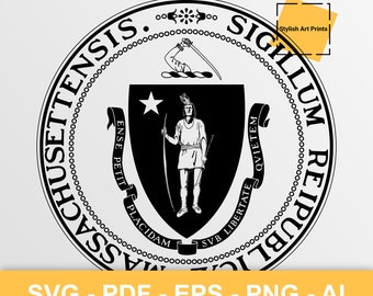Brasão de Armas de Massachusetts em formato vetorial (SVG, PNG, PDF), arquivo de corte para Massachusetts — Download instantâneo