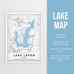 Mappa stampabile del lago Lavon, Trinity River Texas, Stati Uniti - Download istantaneo \ Mappa del lago \ Poster \ Lake House Decor \ LakeLife \ Pesca \Canottaggio