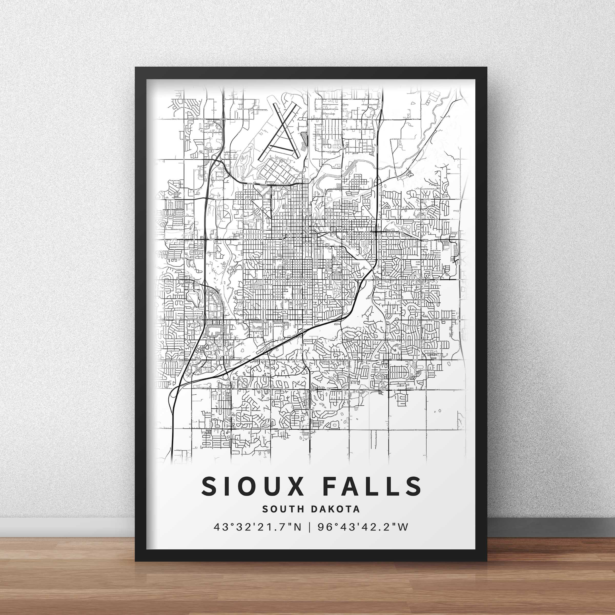 Printable Map of Sioux Falls South Dakota With Street Names Etsy