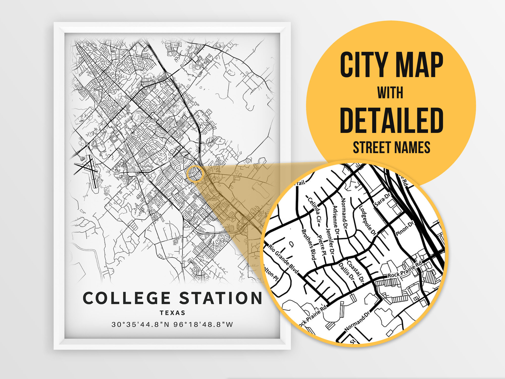 Printable Map of College Station TX Texas United States With | Etsy