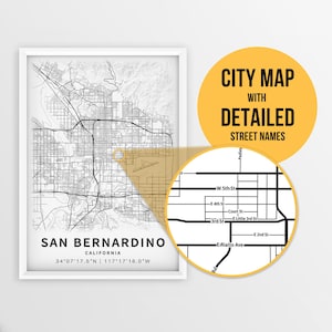 Druckbare Karte von San Bernardino, Kalifornien, USA mit Straßennamen - Instant Download ~ Karte ~ ~ Stadtplan ~ Strassenkarte