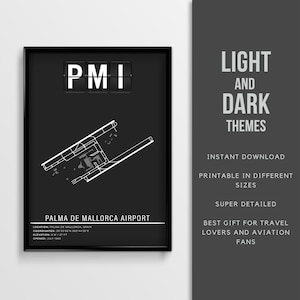 PMI Palma de Mallorca Airport Poster - Instant Download \ Airport Map \ Printable \ Wall Art \ Mallorca Travel Poster \ Pilot gift