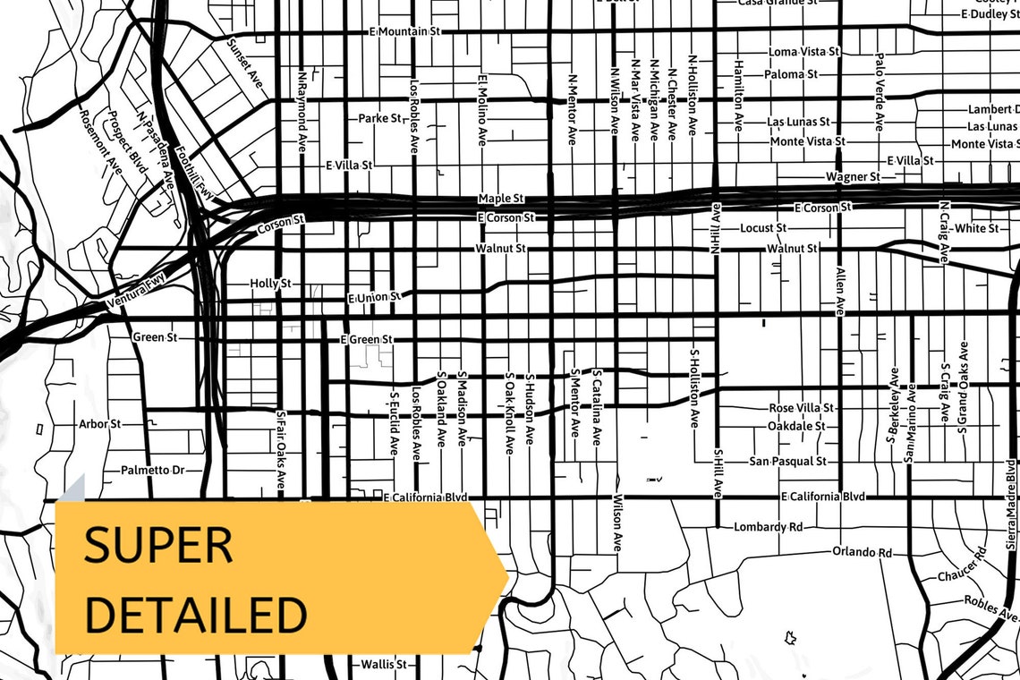 Printable Map of Pasadena California United States With Etsy