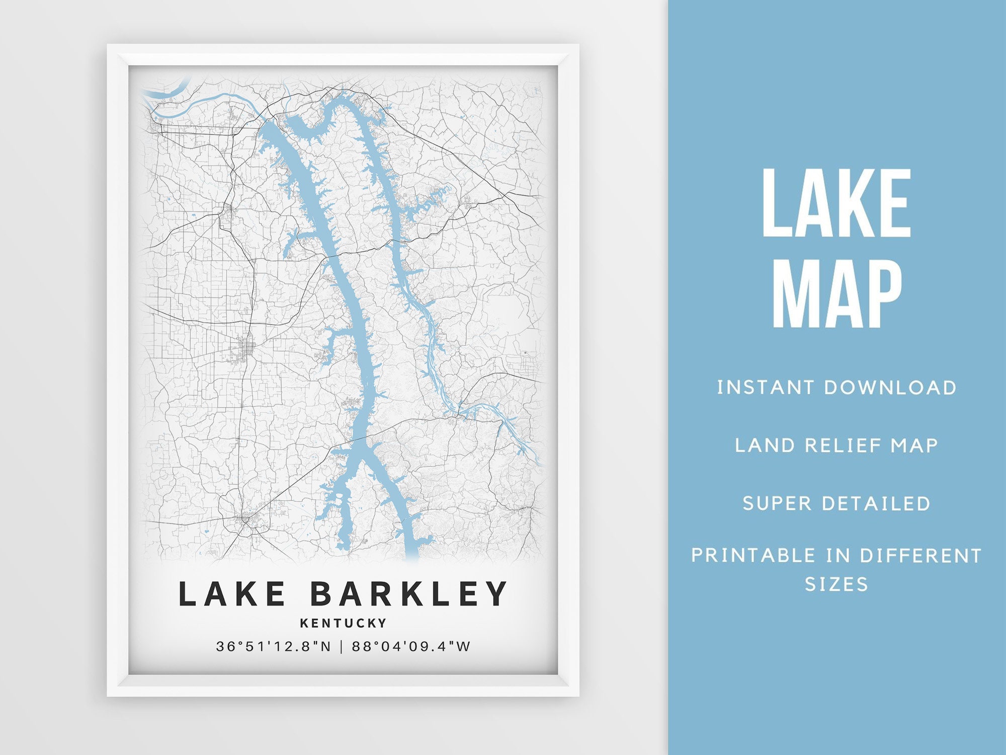 Printable Map of Lake Barkley Kentucky United States